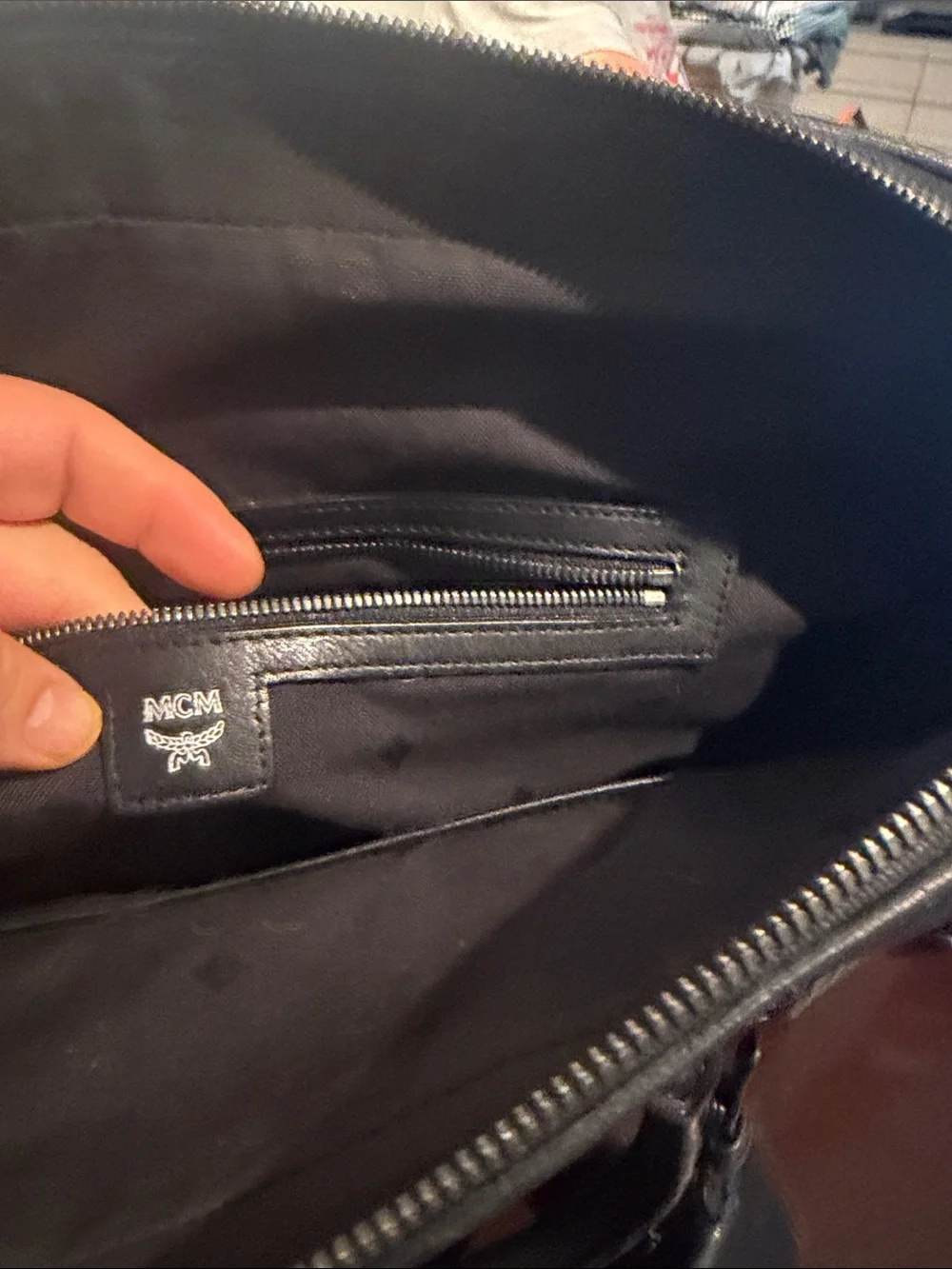 MCM Black Logo Leather Briefcase with Top Handles